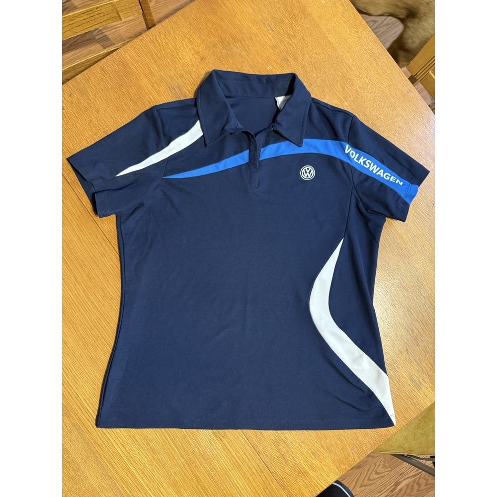 Volkswagen Polo Womens L Blue Performance Golf Work Shirt Logo Dealer